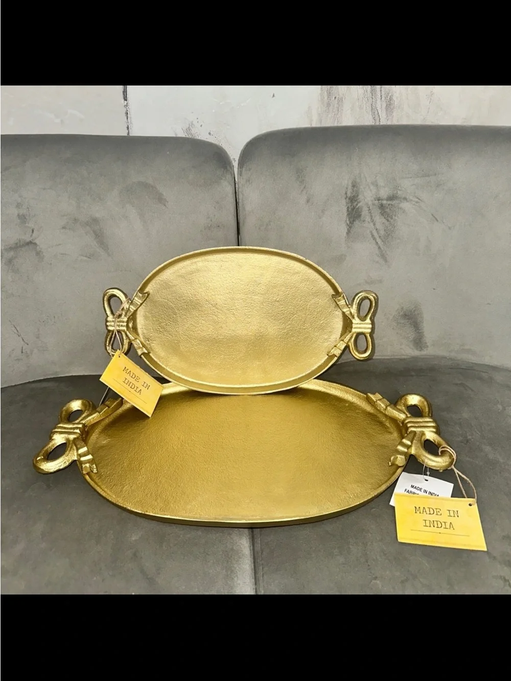 TikTok viral Gold Decorative Metal Bow Serving Tray set - Made in India